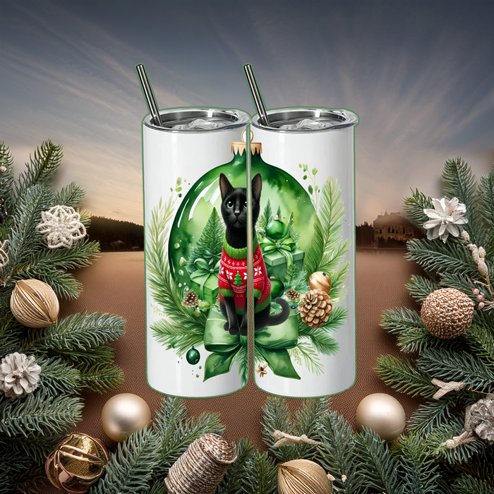 Holiday Black Cat Christmas Tumbler